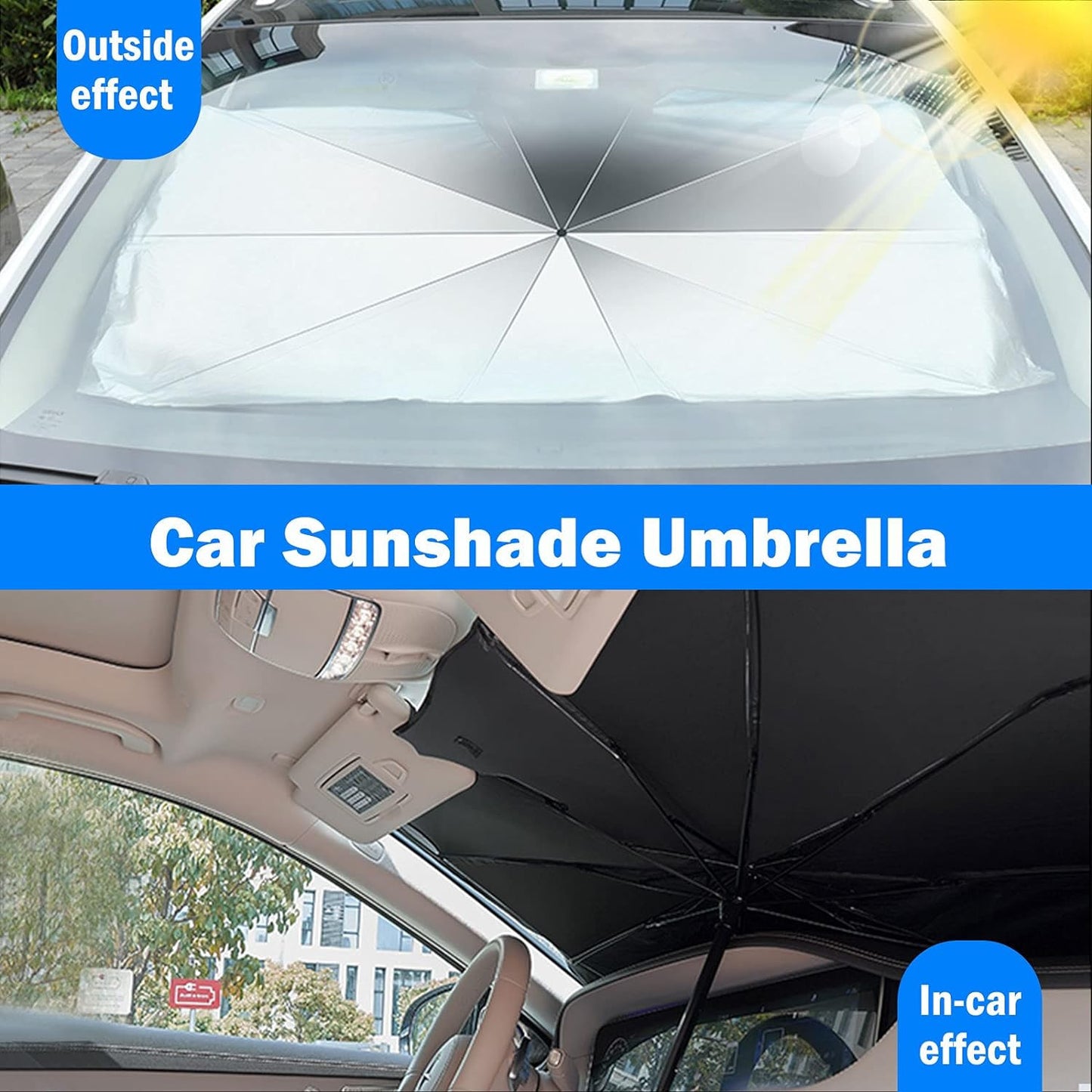 ESTOREMAX Car Sunshade Windshield Cover, Umbrella Windshield Sunshade for Car Front Window Sun Protection & Heat Insulation Foldable Sun Shade Full Cover Sunshade for Most Vehicles