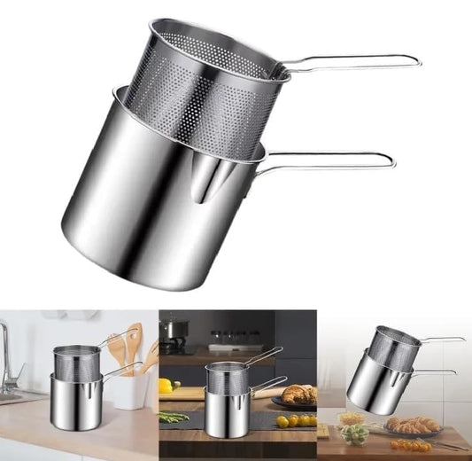 Estoremax Cloud Search Small Frying Pot with Strainer Basket - Deep Fryer for French Fries, Chicken Wings, Shrimp, Fish, Pasta - Charcoal Water Filters