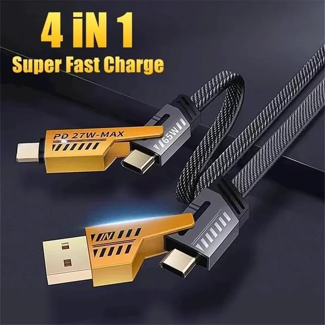 Estoremax 4 IN 1 Multi-function Super-Fast USB Charging Cable,C Cable, Metal Cable, Braided Cable 65W USB C USB A, Gold Plated 27W, USB Charging Cable Compatible with Smart Phones