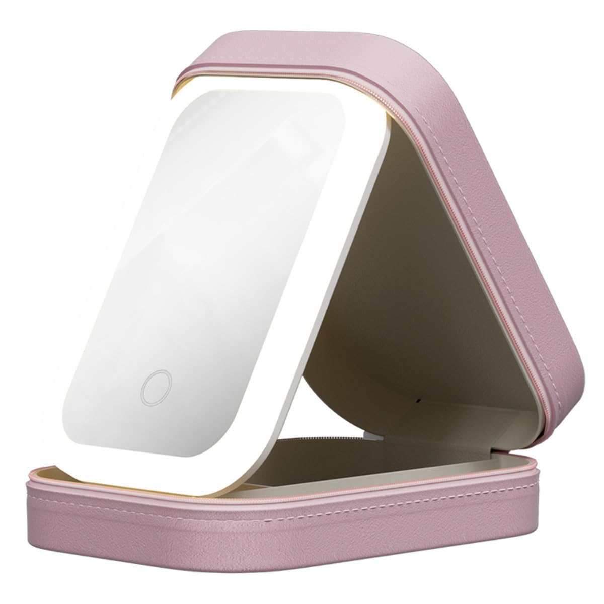 Estoremax Makeup Storage Box with LED Light Mirror- Portable Travel Makeup Cosmetics Storage Box - 16.5 * 11.5 * 3.5cm - Pink (420 Grams)