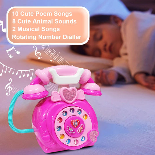 Estoremax Classic Dial Receiver Simulation Telephone Toy for Kids - Rotating Number Dial with Calling Sound Effect - Storytelling Toy Phone Accompanied with Lights - Color As Per Stock