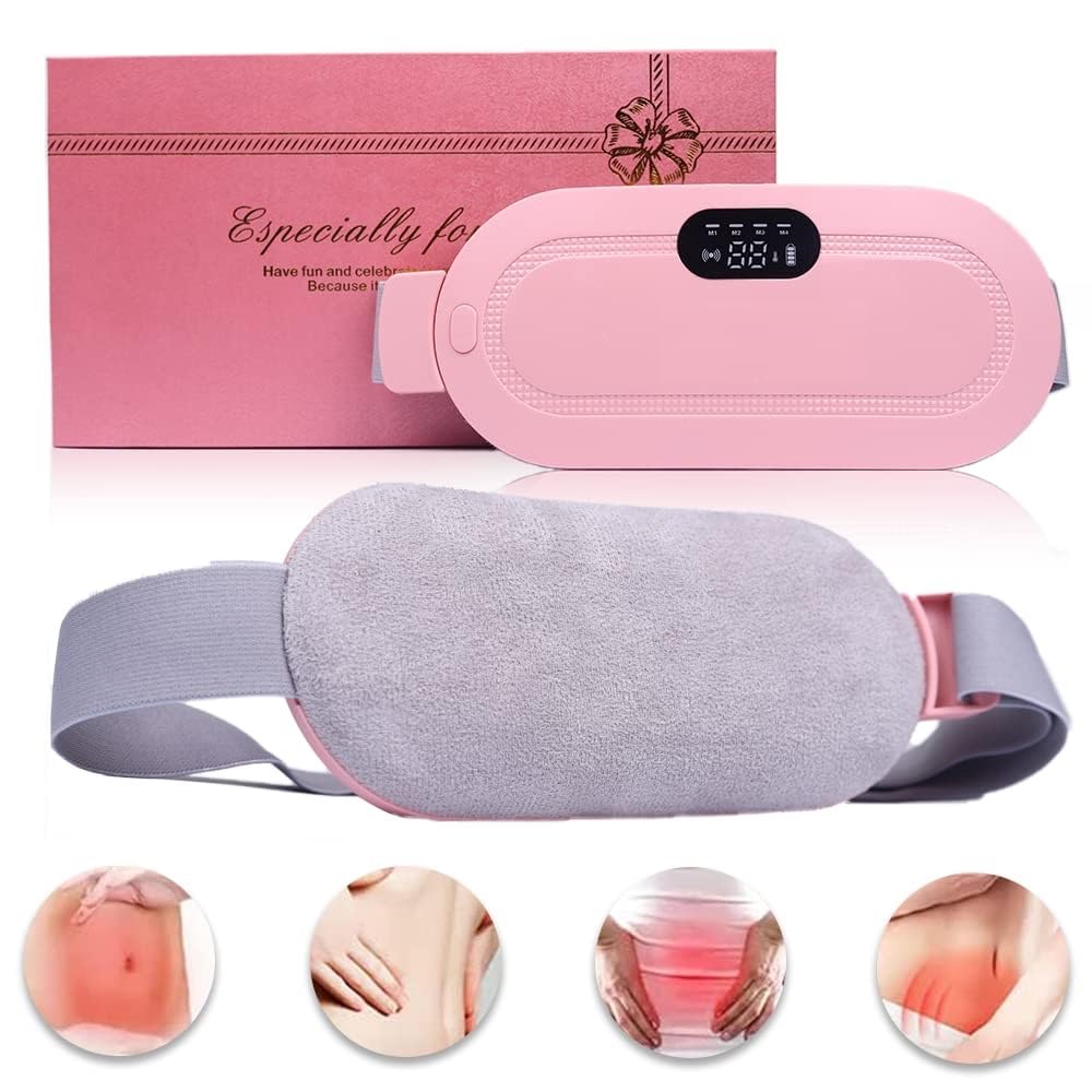 Estoremax Period Cramp Relief Heating Pad Pain Device with 4 Massage Modes for Menstrual Pain and Belly or Back Pain Relief, LED Display, Comfortable Belt