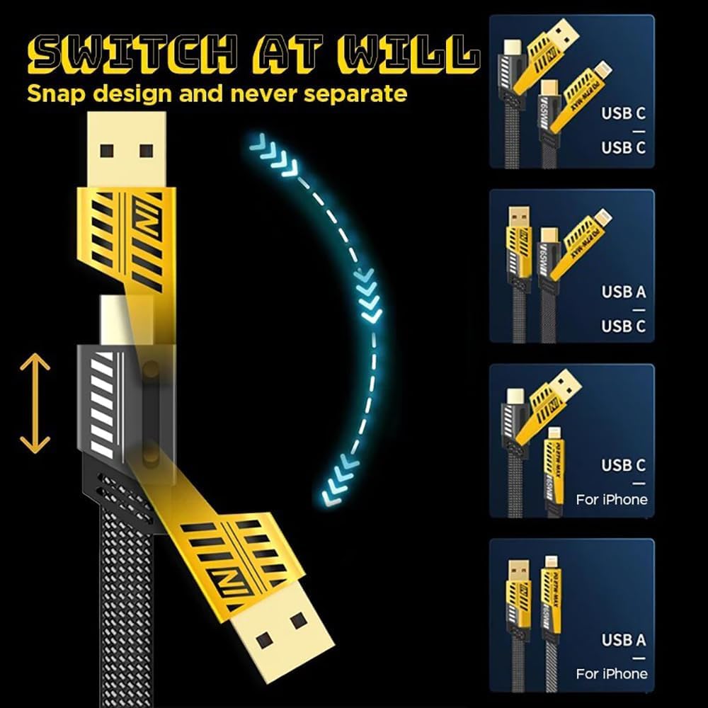 Estoremax 4 IN 1 Multi-function Super-Fast USB Charging Cable,C Cable, Metal Cable, Braided Cable 65W USB C USB A, Gold Plated 27W, USB Charging Cable Compatible with Smart Phones