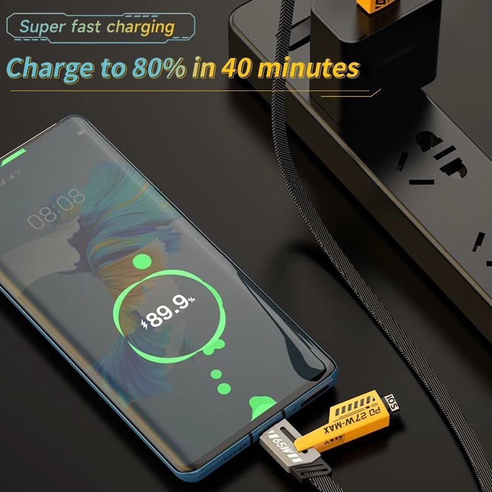 Estoremax 4 IN 1 Multi-function Super-Fast USB Charging Cable,C Cable, Metal Cable, Braided Cable 65W USB C USB A, Gold Plated 27W, USB Charging Cable Compatible with Smart Phones