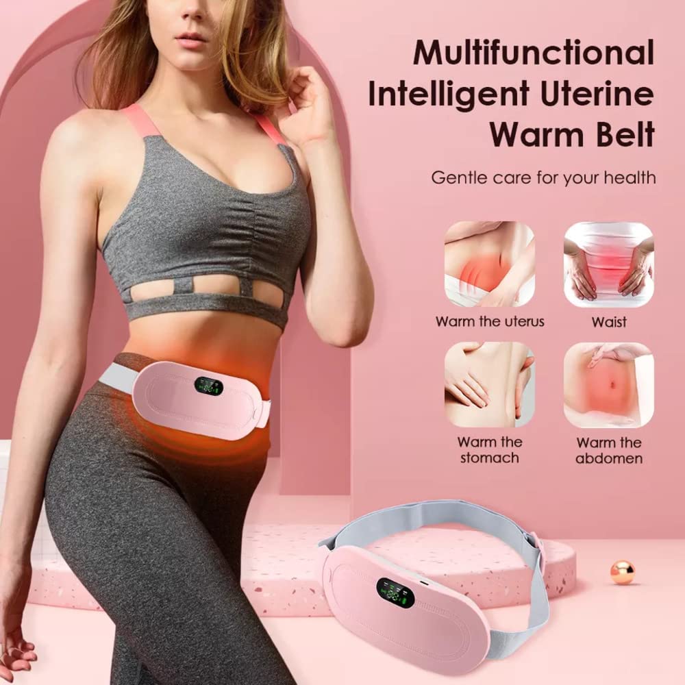 Estoremax Period Cramp Relief Heating Pad Pain Device with 4 Massage Modes for Menstrual Pain and Belly or Back Pain Relief, LED Display, Comfortable Belt
