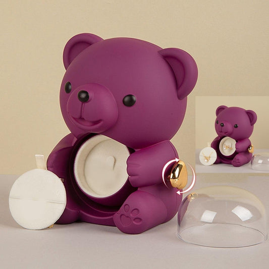 Estoremax Red Teddy Bear Jewelry Box with Real Rose and Gold Heart Necklace, Best Romantic Gift for Couples, Girls