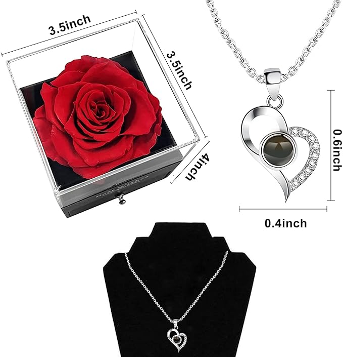 Estoremax Gifts For Girlfriend,Wife,Love-Marriage Anniversary Gift For Wife Preserved Rose Flower With Heart Necklace-Valentine Gift For Girlfriend/ Cute Birthday Gift For Wife Special Love,Adult