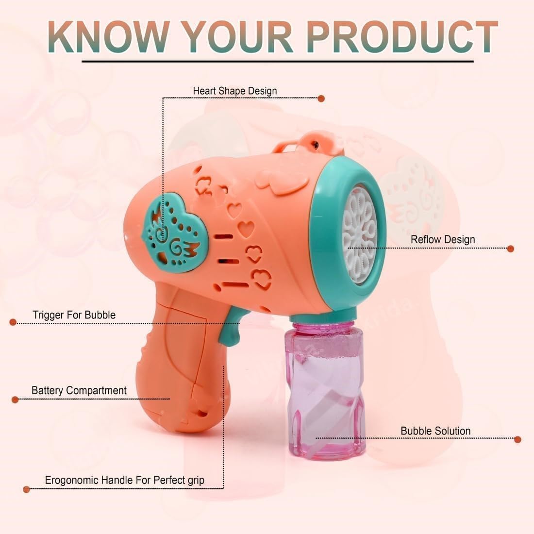 Estoremax Bubble Machine for Kids Automatic Bubble Gun Leak-Proof Design with 1 Bubble Solution Outdoor Toys for Kids Boys Girls (Orange)