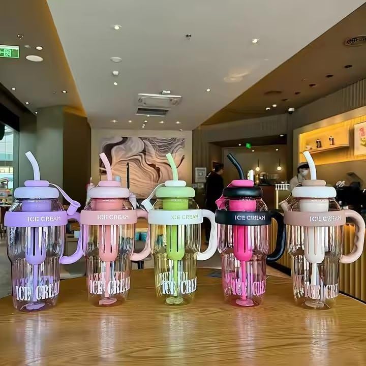 ESTOREMAX 1300 ML Motivational Water Bottle, Leak-Proof, Large Plastic Drinking Bottle with Straw & Handle for Fitness, Gym, Running, Outdoor Sports, Travel, Juice, Beverages, Shake Tumbler
