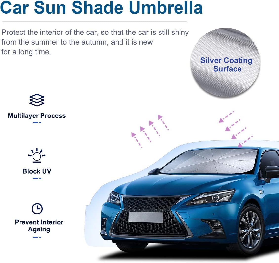 ESTOREMAX Car Sunshade Windshield Cover, Umbrella Windshield Sunshade for Car Front Window Sun Protection & Heat Insulation Foldable Sun Shade Full Cover Sunshade for Most Vehicles