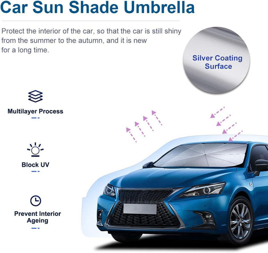 ESTOREMAX Car Sunshade Windshield Cover, Umbrella Windshield Sunshade for Car Front Window Sun Protection & Heat Insulation Foldable Sun Shade Full Cover Sunshade for Most Vehicles