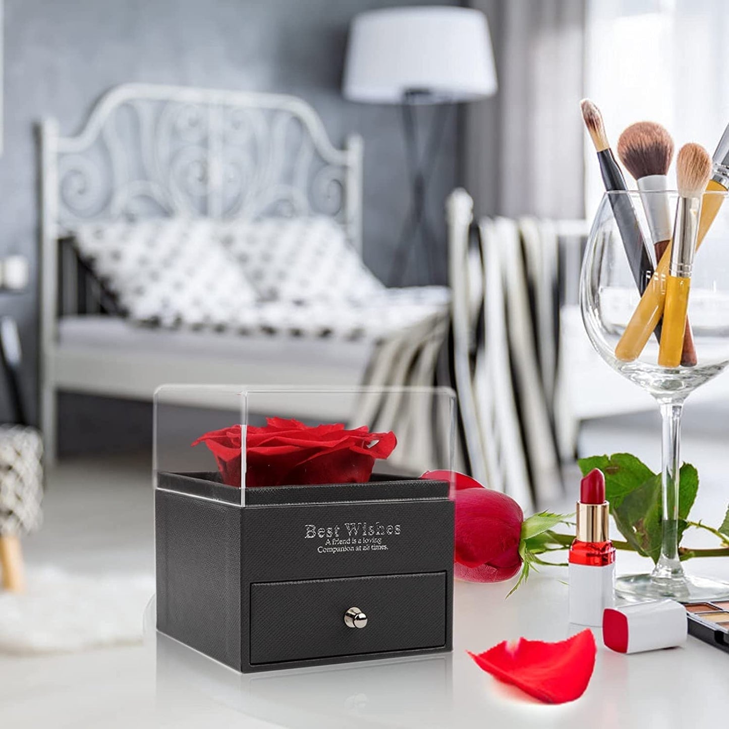 Estoremax Gifts For Girlfriend,Wife,Love-Marriage Anniversary Gift For Wife Preserved Rose Flower With Heart Necklace-Valentine Gift For Girlfriend/ Cute Birthday Gift For Wife Special Love,Adult