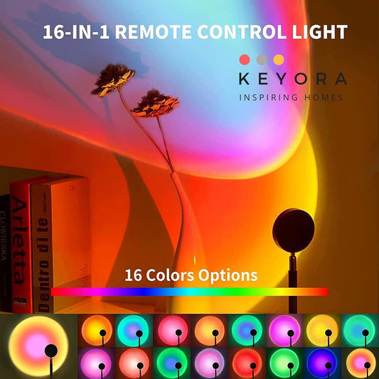 Estoremax Sunset Lamp Projector 16 Color Led Light Desk Lamp Rainbow Night Light 360° Rotation Romantic Sunlight For Bedroom, Party, Photography With Remote (Sunset Lamp) - Acrylic