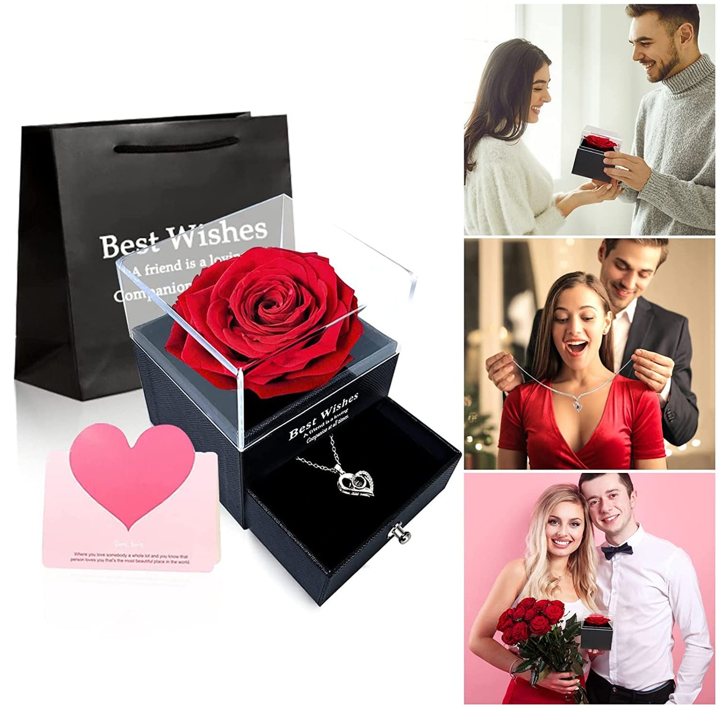 Estoremax Gifts For Girlfriend,Wife,Love-Marriage Anniversary Gift For Wife Preserved Rose Flower With Heart Necklace-Valentine Gift For Girlfriend/ Cute Birthday Gift For Wife Special Love,Adult