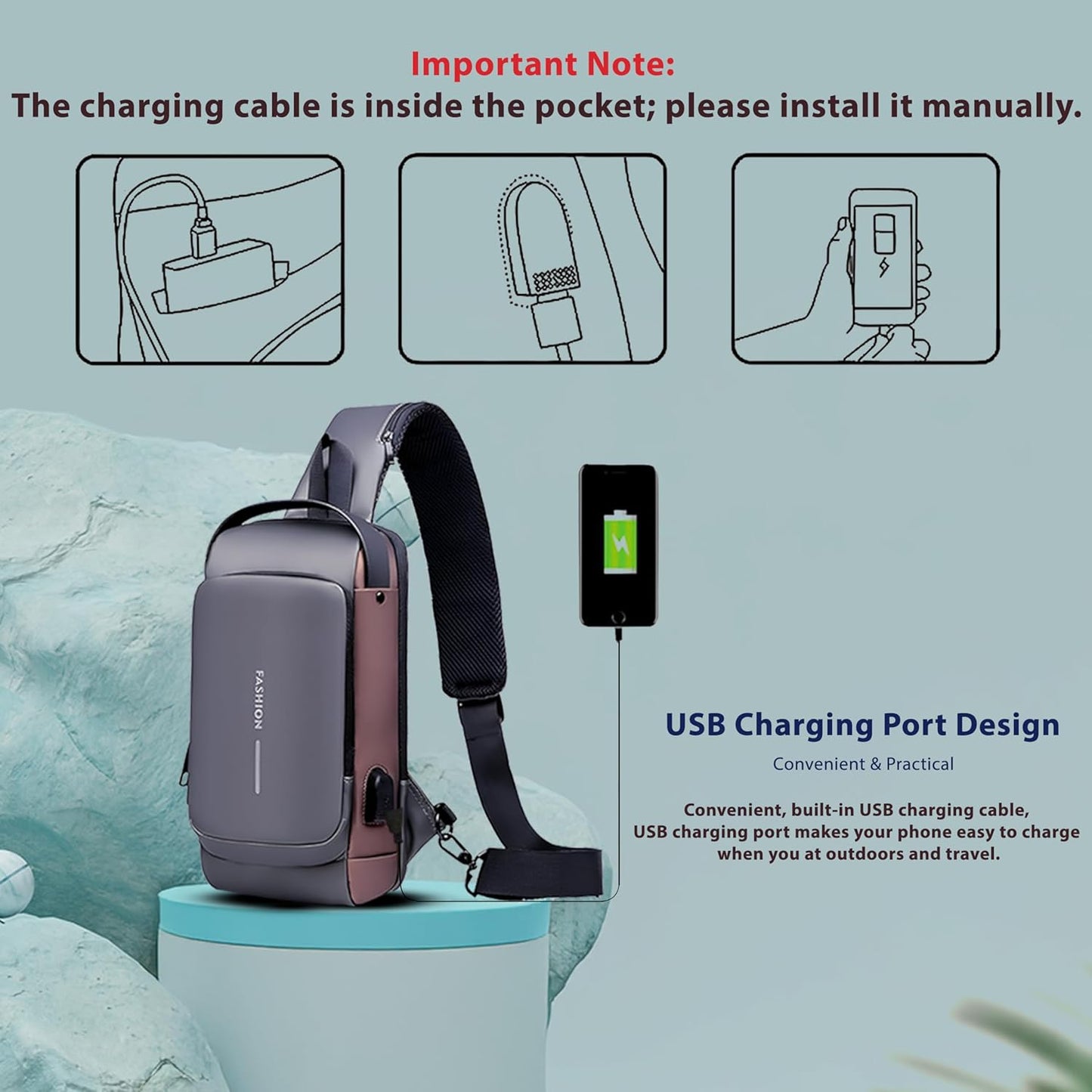 ESTOREMAX Waterproof Polyester Slim Unisex Crossbody Sling Bag Chest Backpack Mens Shoulder Bag Leisure Travel Handbag Hard Shell Anti-Theft Chest Bag (All Sling Bag)