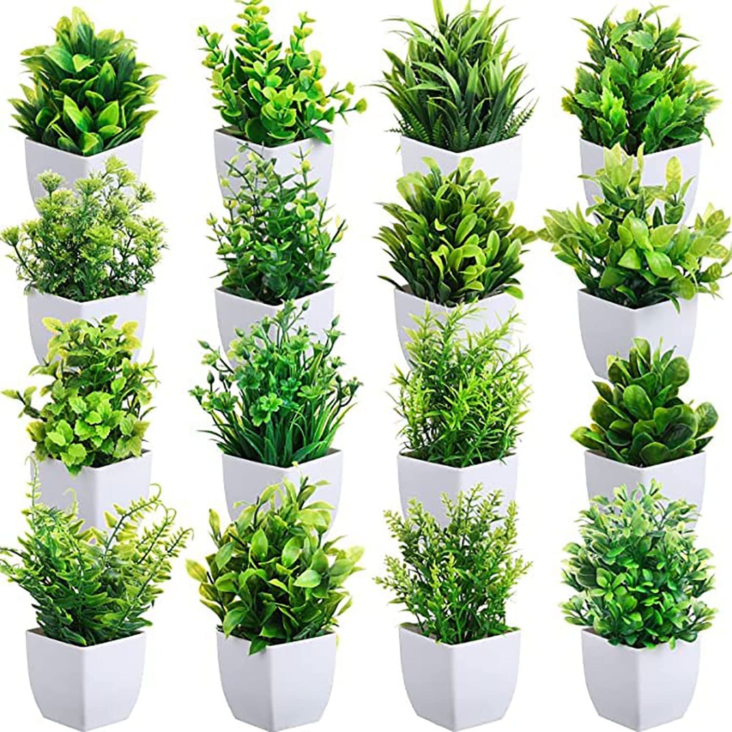 ESTOREMAX Plastic Mini Artificial Plants For Home Decor | 12 Pack Fake Plants | Artificial Plants With Pot | Indoor Plants For Living Room Artificial | Office Decor | Set Of 12, White, Green