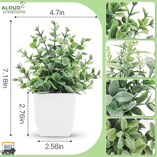 ESTOREMAX Plastic Mini Artificial Plants For Home Decor | 12 Pack Fake Plants | Artificial Plants With Pot | Indoor Plants For Living Room Artificial | Office Decor | Set Of 12, White, Green