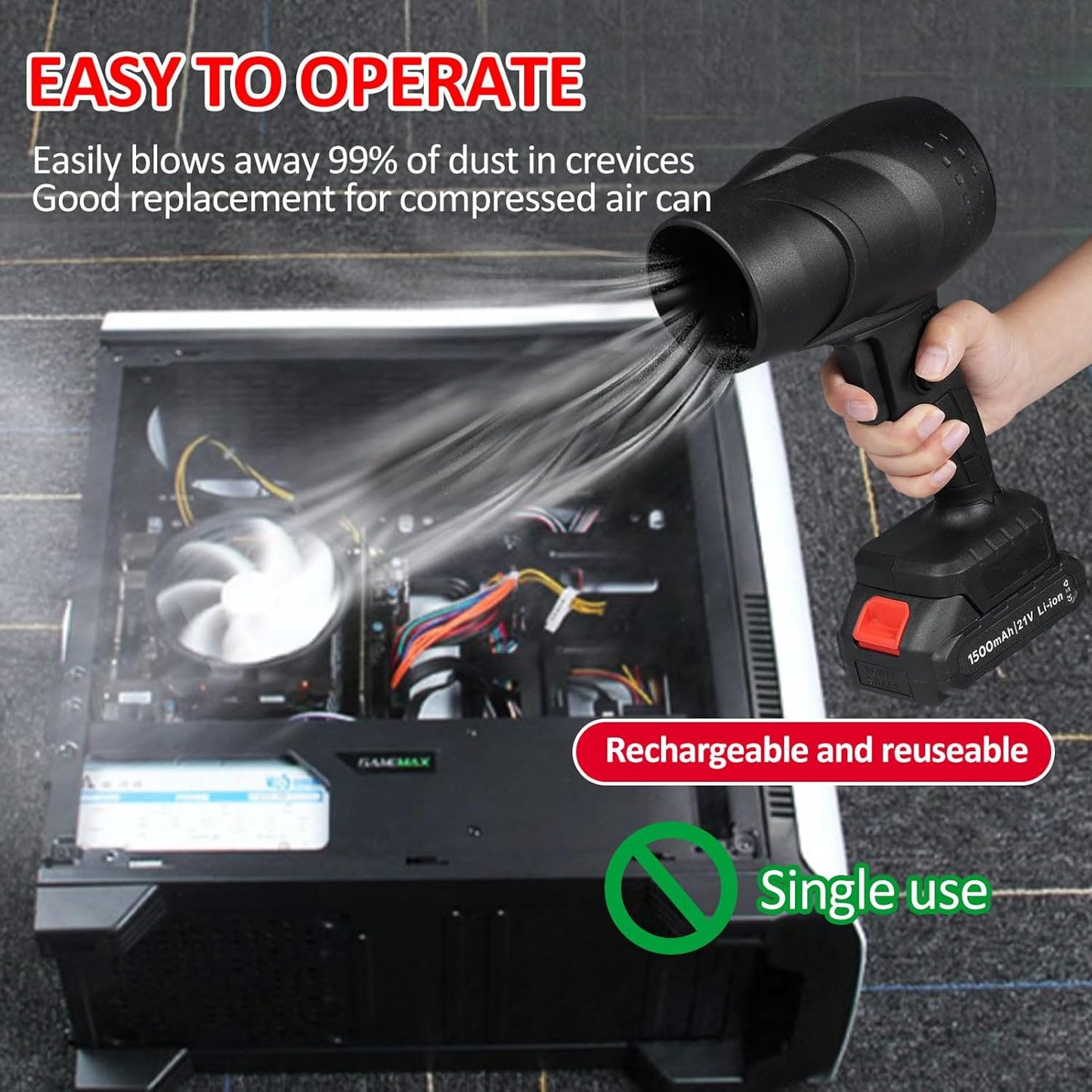 Estoremax Turbo Jet Blower, Cordless Turbo Super Power Air Duster, Stepless Speed Regulation Jet Dry Blower Car Drying, Car Dryer Air Blower (Black)
