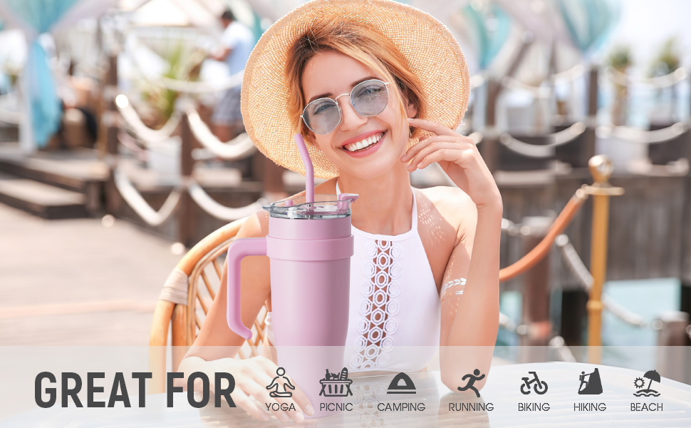 Estoremax Tumbler Water Bottle with Lid and Straw Stainless Steel Double Insulated Tumblers for Hot & Cold Drink 100% Leakproof Coffee Sipper Mug Cupholder with Handle.