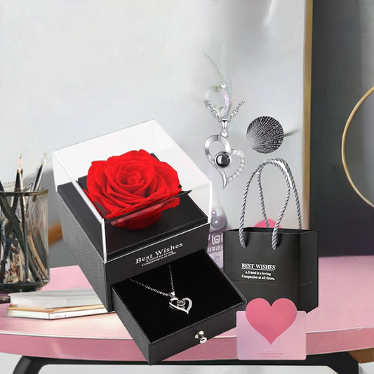 Estoremax Gifts For Girlfriend,Wife,Love-Marriage Anniversary Gift For Wife Preserved Rose Flower With Heart Necklace-Valentine Gift For Girlfriend/ Cute Birthday Gift For Wife Special Love,Adult