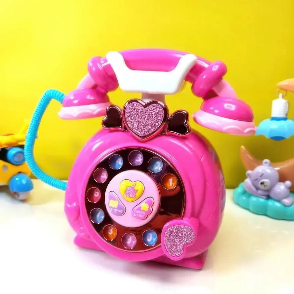 Estoremax Classic Dial Receiver Simulation Telephone Toy for Kids - Rotating Number Dial with Calling Sound Effect - Storytelling Toy Phone Accompanied with Lights - Color As Per Stock