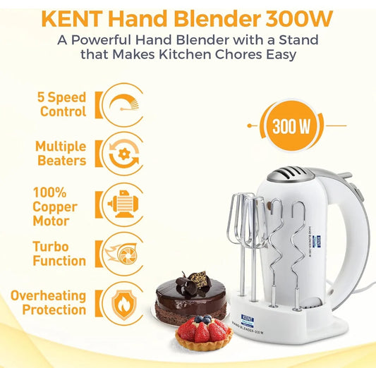 Estoremax 16051 Hand Blender 300 W | 5 Variable Speed Control | Multiple Beaters & Dough Hooks | Turbo Function, Plastic, 300 Watts
