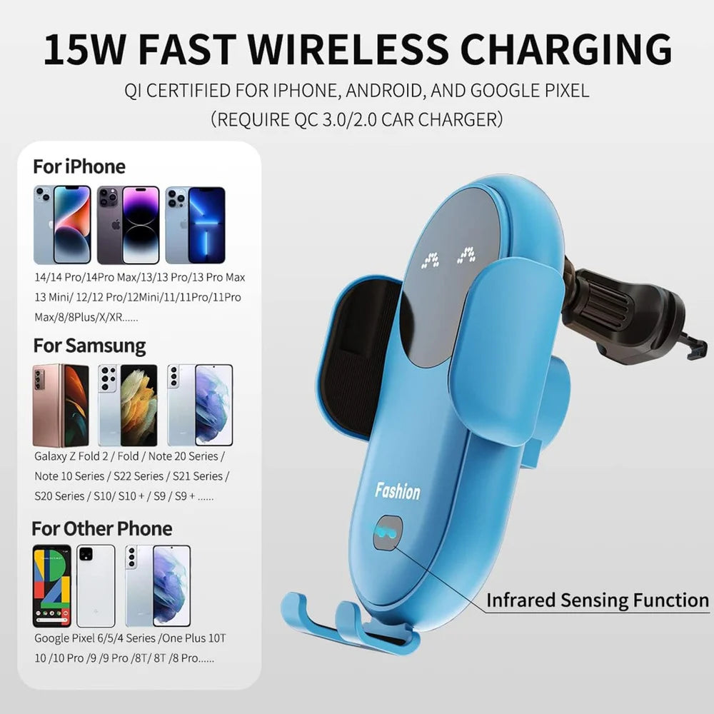 Latest Wireless Car Charger, Phone Mount for Car Wireless Charger Smart Sensor Air Vent, Automatic Clamping Phone Holder