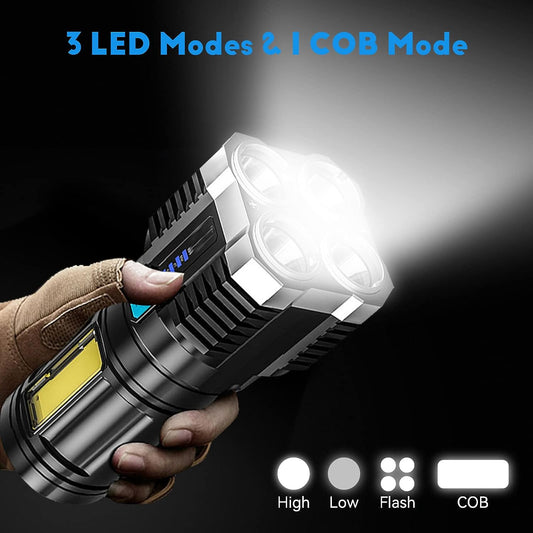 Estoremax - LED 3W Torch Light Rechargeable Torch Flashlight,Long Distance Beam Range Car Rescue Torch with Hammer Window Glass and Seat Belt Cutter Built Portable Rechargeable