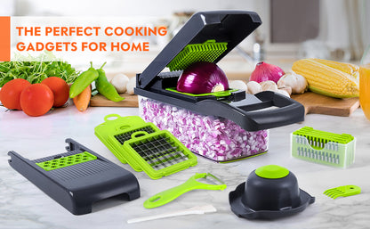Estoremax 14 in 1 Multipurpose Chopper, Fruits & Vegetable Cutters, Grater Peeler Chipser, Unbreakable Food Grade Body, Chopper for Kitchen (Green Chopper-14 in 1)