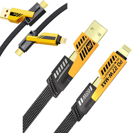 Estoremax 4 IN 1 Multi-function Super-Fast USB Charging Cable,C Cable, Metal Cable, Braided Cable 65W USB C USB A, Gold Plated 27W, USB Charging Cable Compatible with Smart Phones