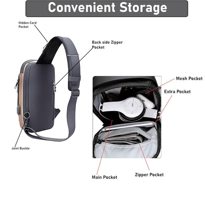 ESTOREMAX Waterproof Polyester Slim Unisex Crossbody Sling Bag Chest Backpack Mens Shoulder Bag Leisure Travel Handbag Hard Shell Anti-Theft Chest Bag (All Sling Bag)