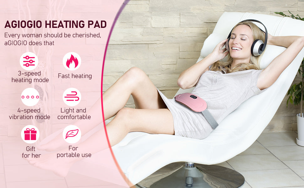 Estoremax Period Cramp Relief Heating Pad Pain Device with 4 Massage Modes for Menstrual Pain and Belly or Back Pain Relief, LED Display, Comfortable Belt