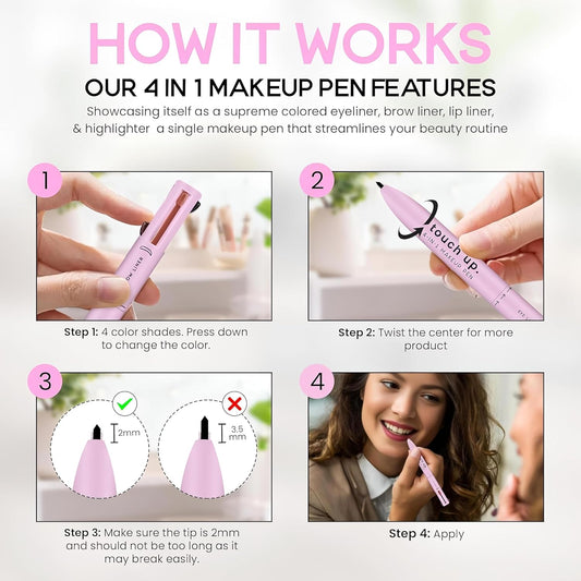 Estoremax Touch Up Makeup Pen With- Eye liner, Lip Liner, Highlighter & Eyebrow Pencil