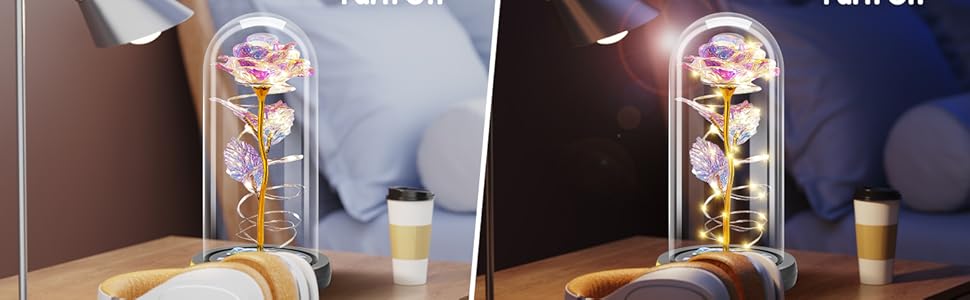 Estoermax Rose Flower Gifts for Women, Birthday Gifts for Women, Colorful Rainbow Artificial Flower Rose Light Up Rose in Acrylic Dome, Women Gifts, Valentines, Anniversary, Wedding Gifts